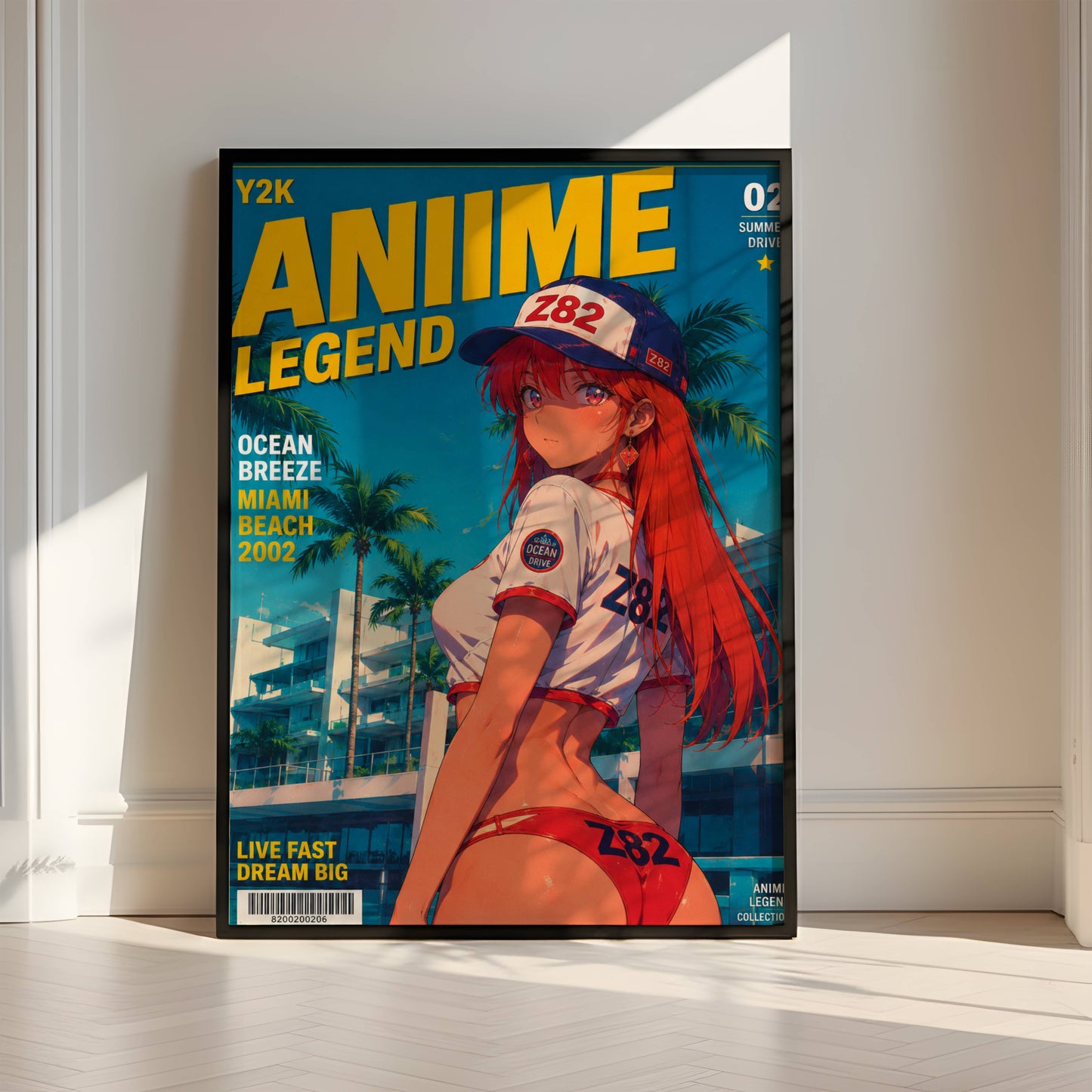 Y2K Summer Beach Poster | Retro Anime Art Print | Miami Ocean Breeze Wall Decor | Coastal Aesthetic Room Decor