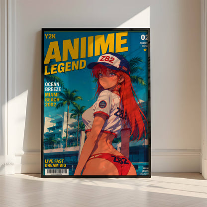 Y2K Summer Beach Poster | Retro Anime Art Print | Miami Ocean Breeze Wall Decor | Coastal Aesthetic Room Decor
