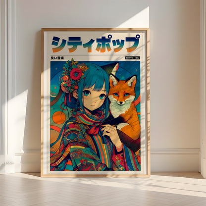 Japanese Fantasy Kitsune Poster | Anime Room Decor