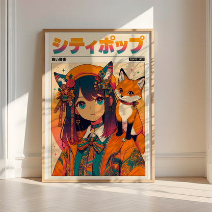 Vintage Kitsune Wall Art | Japanese Anime Poster
