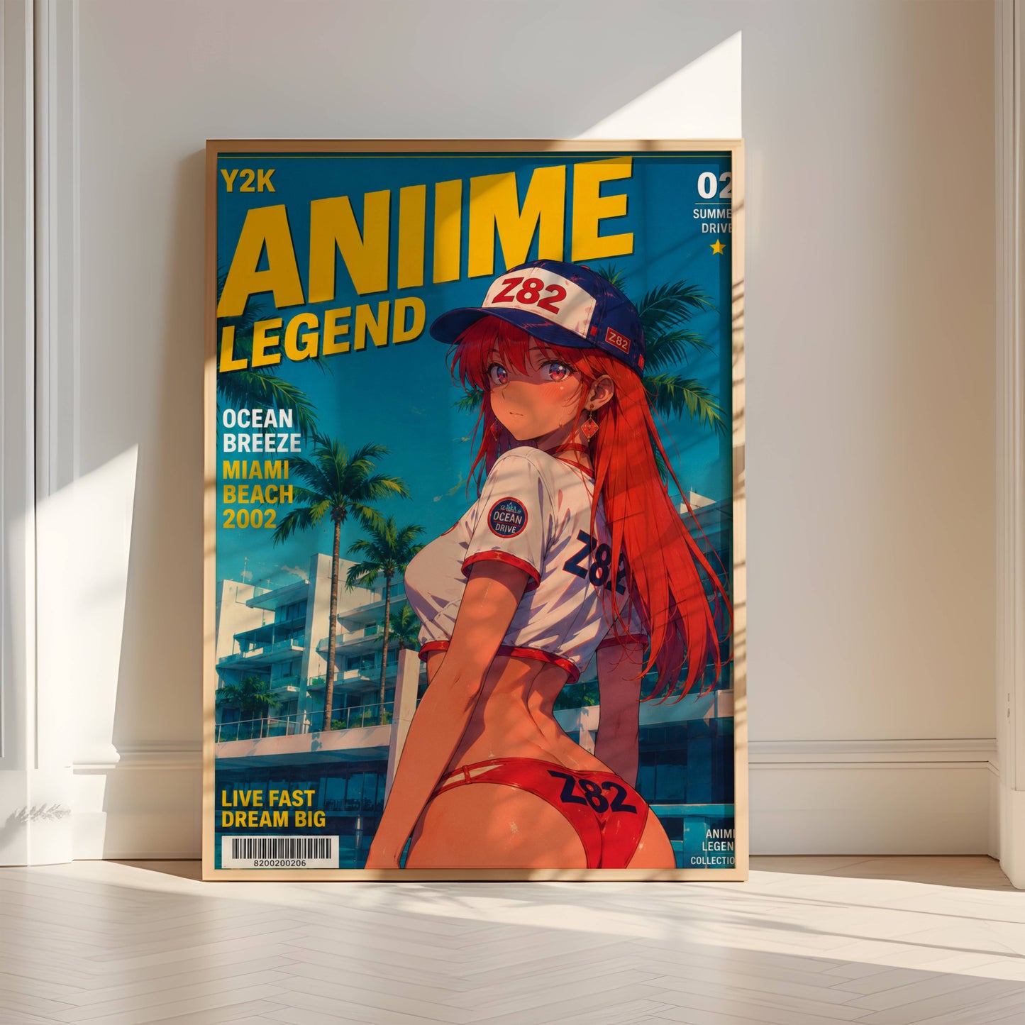 Y2K Summer Beach Poster | Retro Anime Art Print | Miami Ocean Breeze Wall Decor | Coastal Aesthetic Room Decor