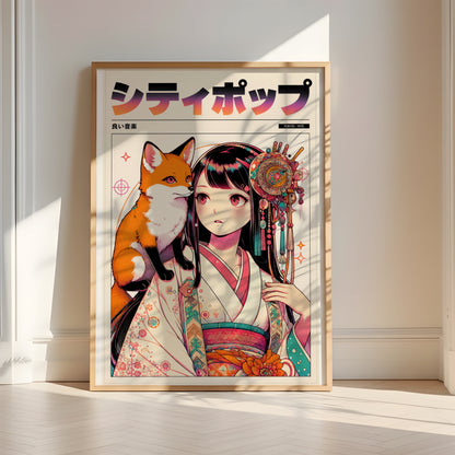 Japanese Fox Spirit Anime Poster | Kitsune Wall Art Print