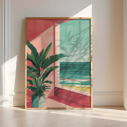 Affiche Terrasse Tropicale Face à l’Océan – Évasion Côtière et Ambiance Estivale | Poster sur Papier Mat