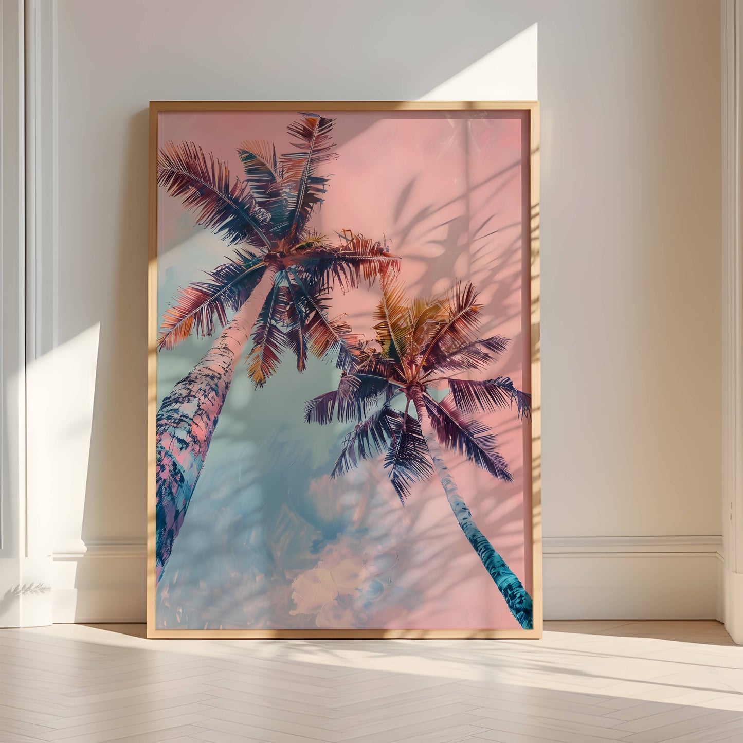 Affiche Palmiers Tropicaux Rose et Bleu – Ambiance Sunset Tropicale | Poster sur Papier Mat