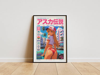 Y2K Summer Drive Poster | Retro Anime Beach Art Print | Miami Ocean Breeze Wall Decor | Vaporwave Pop Culture Poster