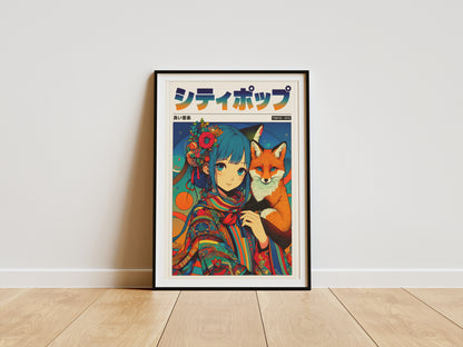 Japanese Fantasy Kitsune Poster | Anime Room Decor