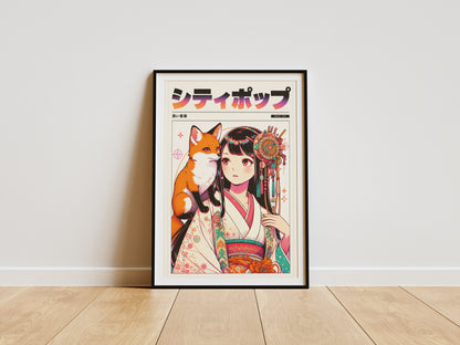 Japanese Fox Spirit Anime Poster | Kitsune Wall Art Print