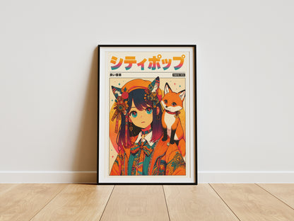 Vintage Kitsune Wall Art | Japanese Anime Poster