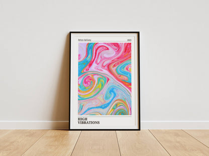 Affiche High Vibrations Rétro – Art Abstrait Coloré Psychédélique | Poster Moderne Papier Mat