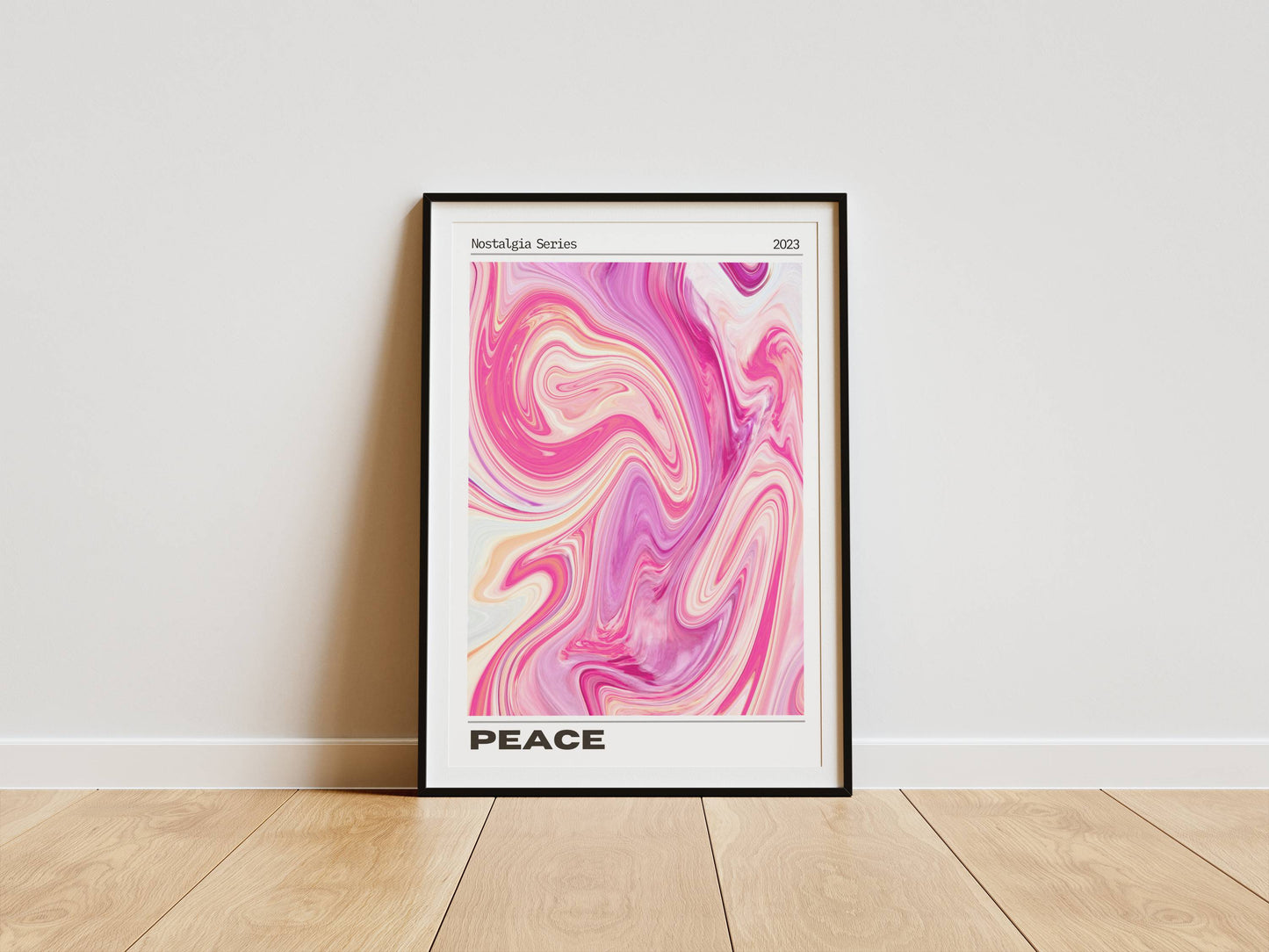 Affiche Peace Rétro Minimaliste – Art Abstrait Rose Marbré | Poster Moderne Papier Mat