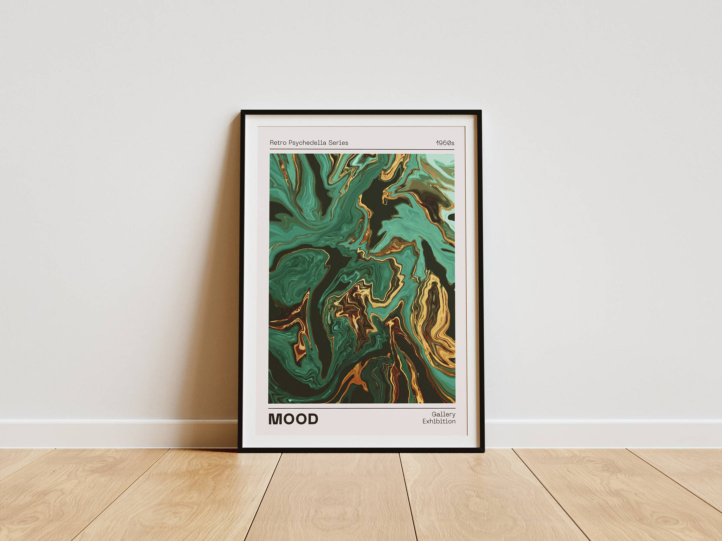 Affiche Mood Rétro Luxe – Art Abstrait Vert Émeraude et Or | Poster Marbré Moderne Papier Mat
