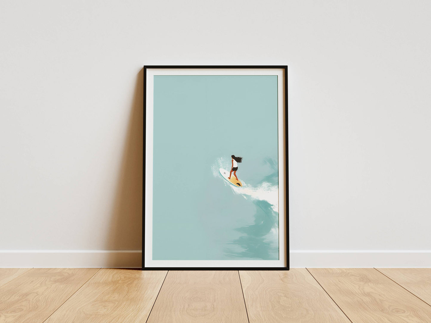 Affiche Surfeuse Minimaliste – Vague Océanique et Esprit Surf | Poster sur Papier Mat