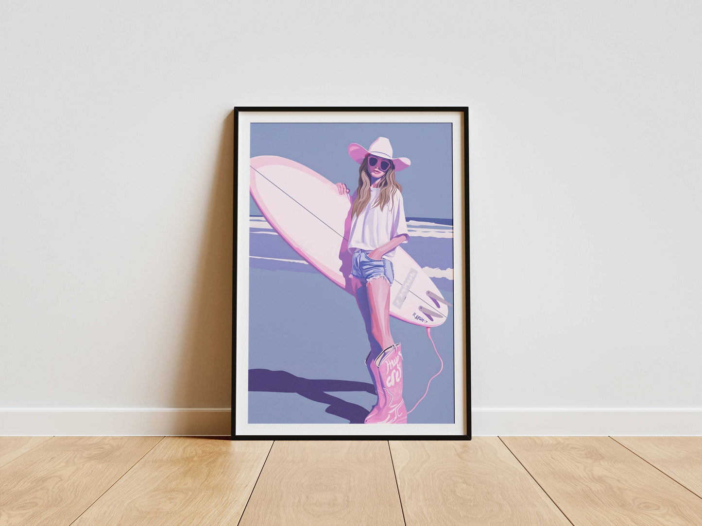 Affiche Surfeuse Vintage sur la Plage – Esprit Surf Bohème et Évasion Côtière | Poster Art Mural