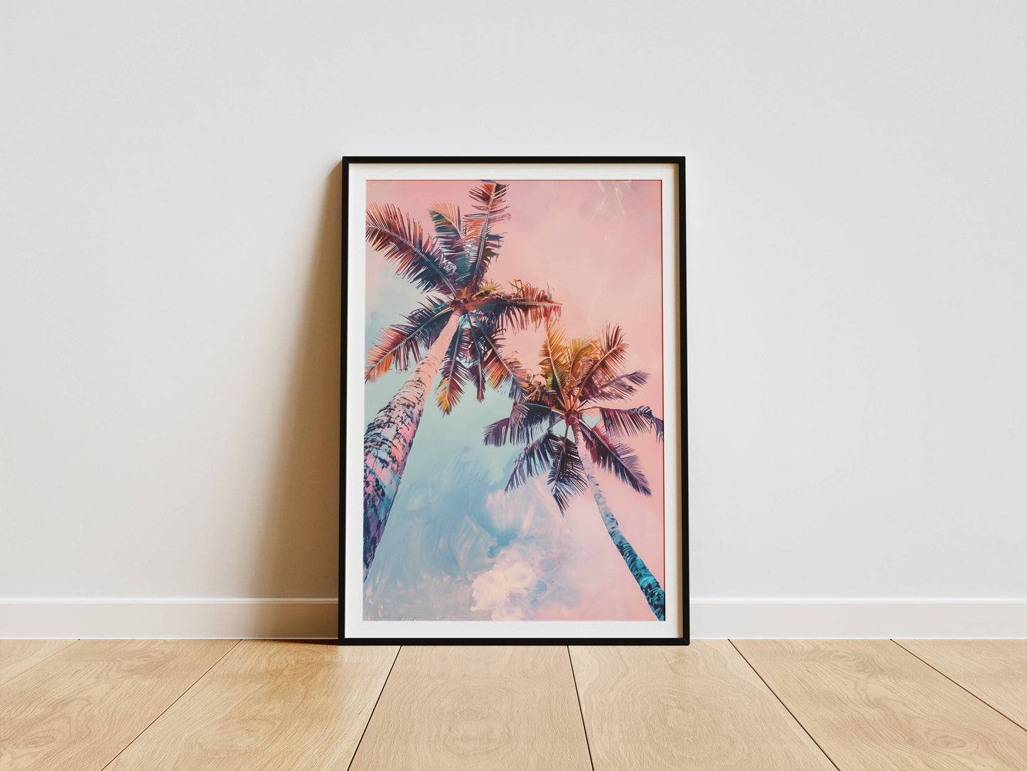 Affiche Palmiers Tropicaux Rose et Bleu – Ambiance Sunset Tropicale | Poster sur Papier Mat