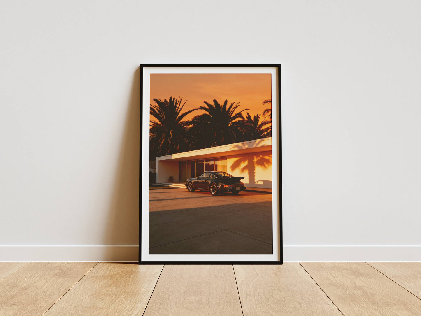 Affiche Porsche 911 au Sunset – Ambiance Cinématographique & Palmiers Tropicaux | Poster Automobile Vintage