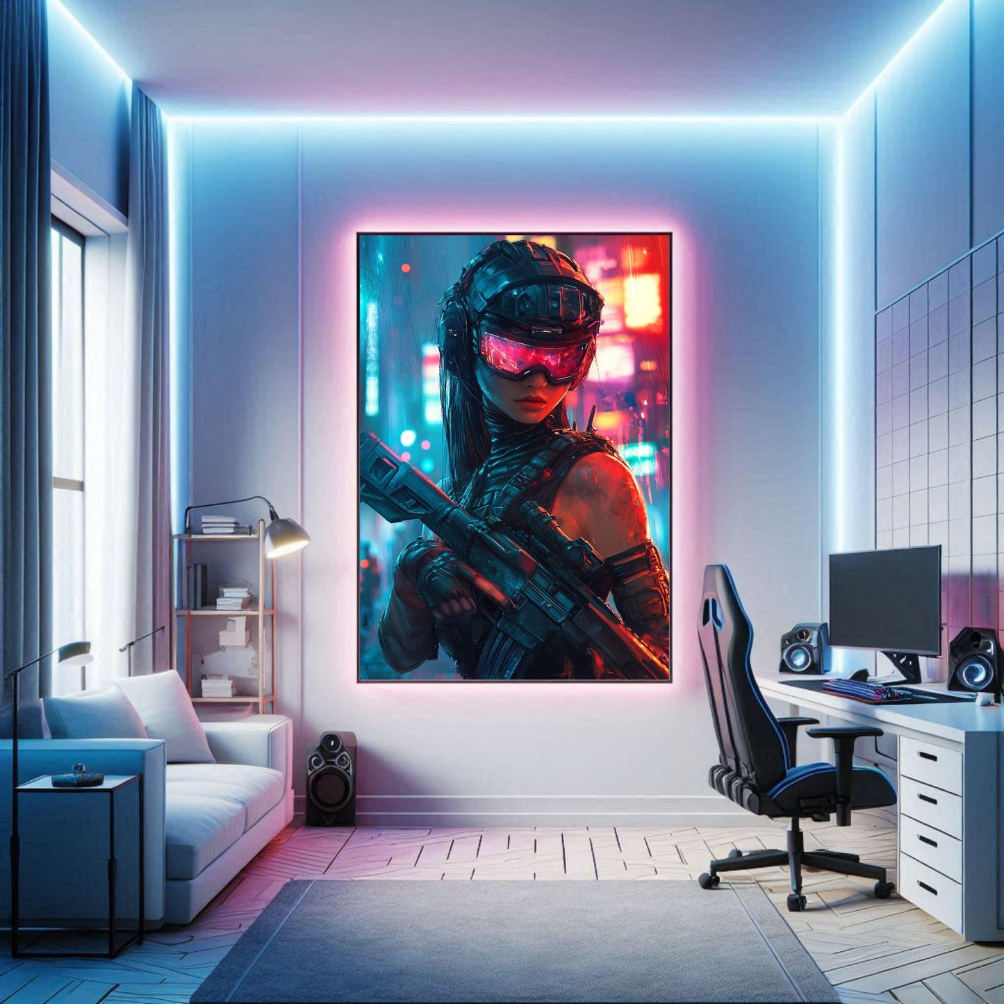 🌐🧬Affiche Murale CYBERPUNK WAR GIRL ULTIMATE SERIE  3☢️ - Aura Studio Déco