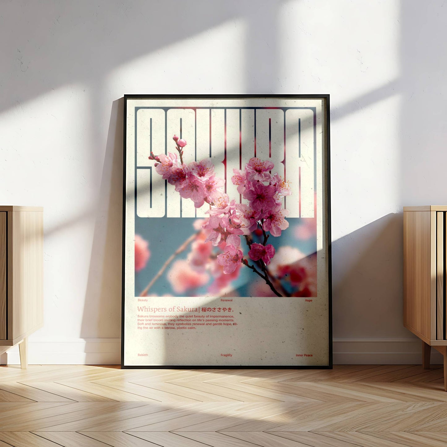 Poster Sakura Vintage – Affiche florale japonaise style rétro