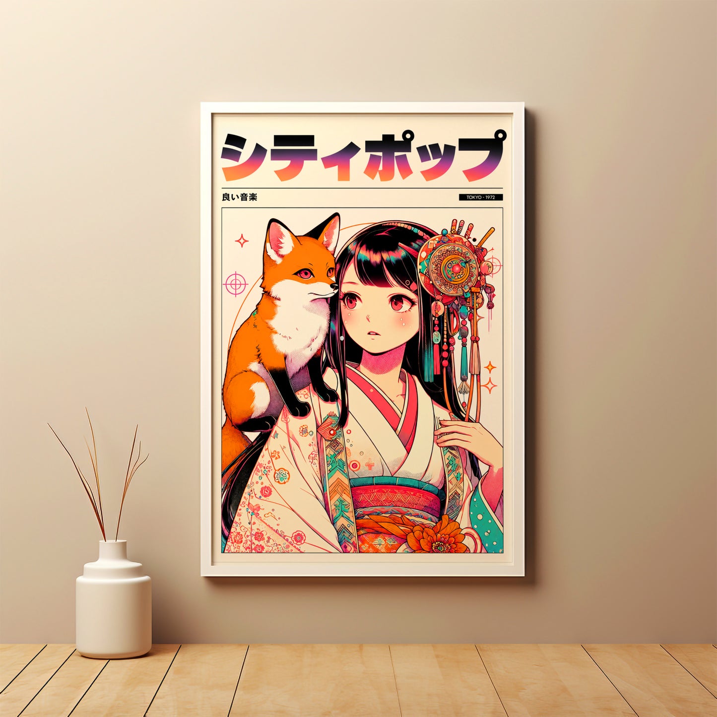 Japanese Fox Spirit Anime Poster | Kitsune Wall Art Print