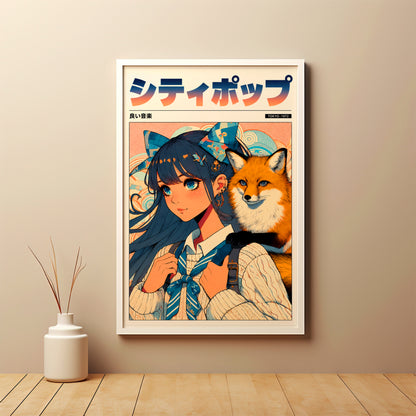 Kitsune Fox Girl Poster | Japanese Anime Wall Decor