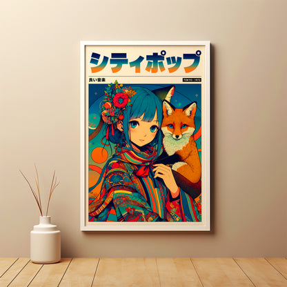 Japanese Fantasy Kitsune Poster | Anime Room Decor