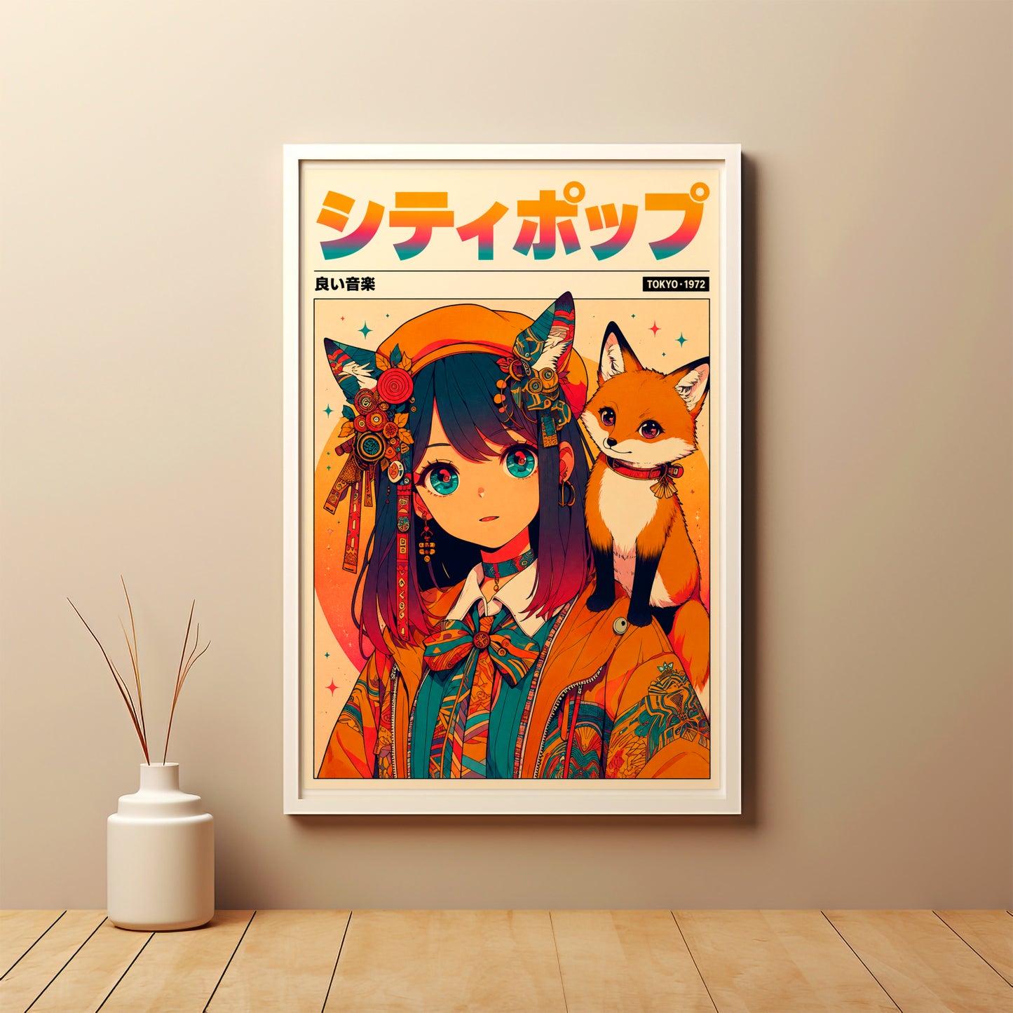 Vintage Kitsune Wall Art | Japanese Anime Poster