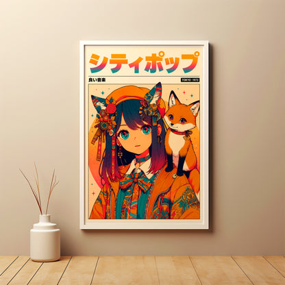 Vintage Kitsune Wall Art | Japanese Anime Poster