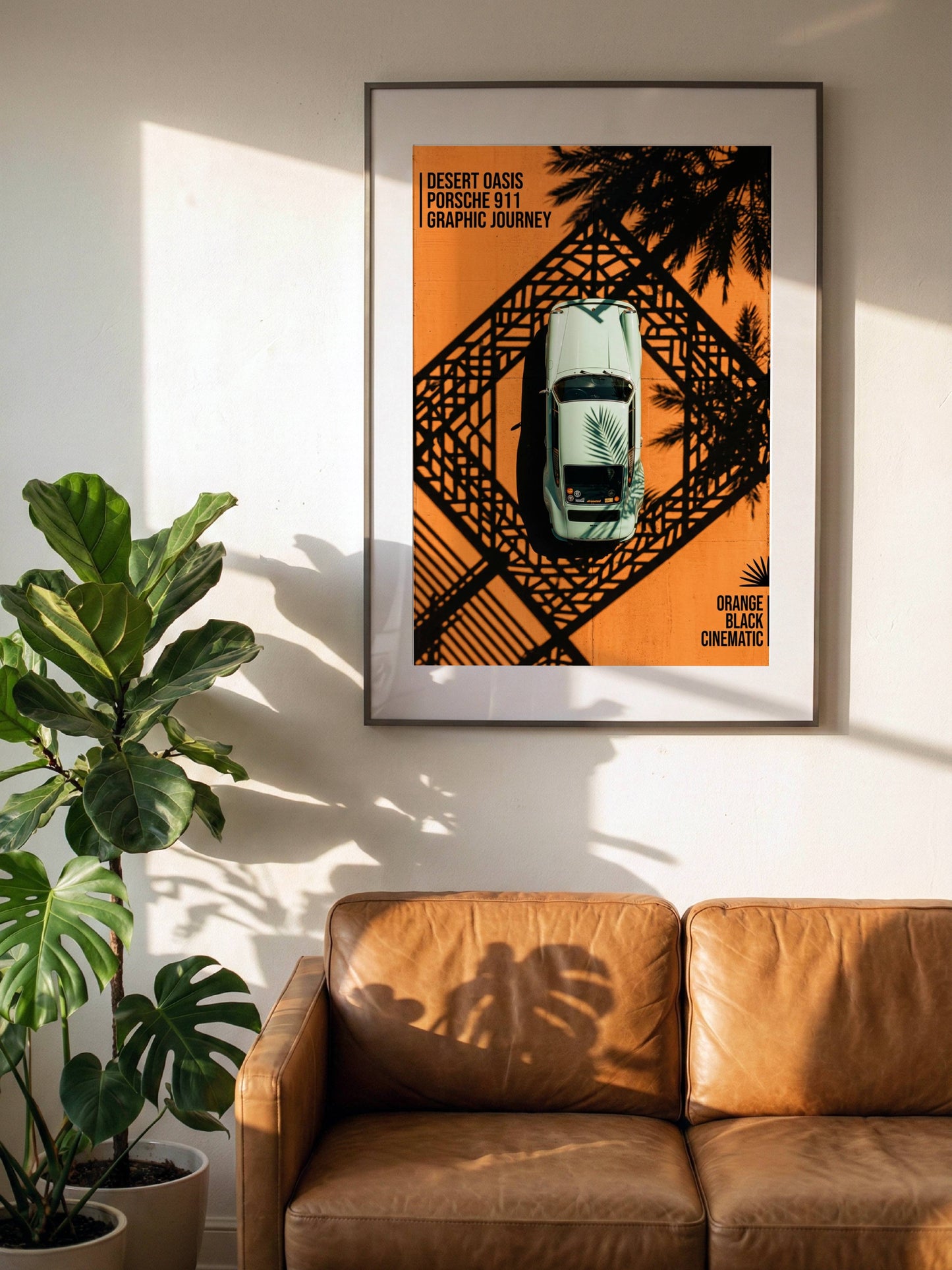 Affiche Porsche 911 Vue Aérienne Vintage – Design Graphique Orange & Noir | Poster Automobile Rétro Premium