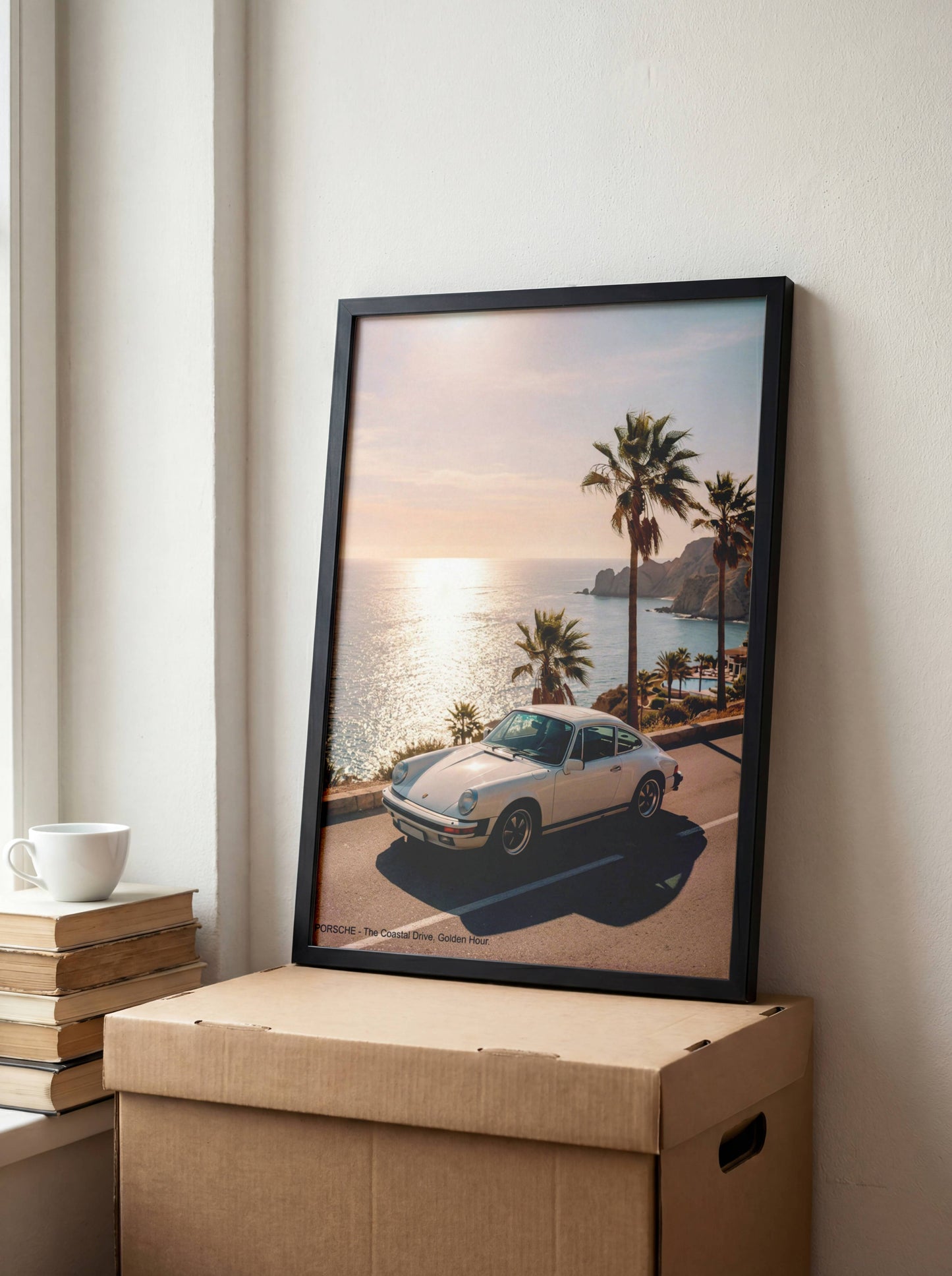 Affiche Porsche Vintage sur Route Côtière – Riviera Méditerranéenne & Évasion Automobile | Poster Sunset Premium
