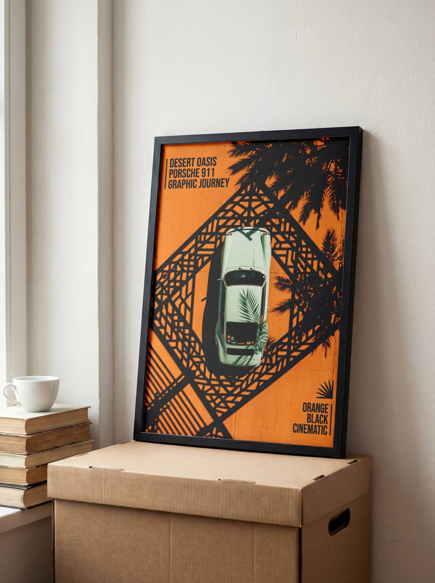 Affiche Porsche 911 Vue Aérienne Vintage – Design Graphique Orange & Noir | Poster Automobile Rétro Premium