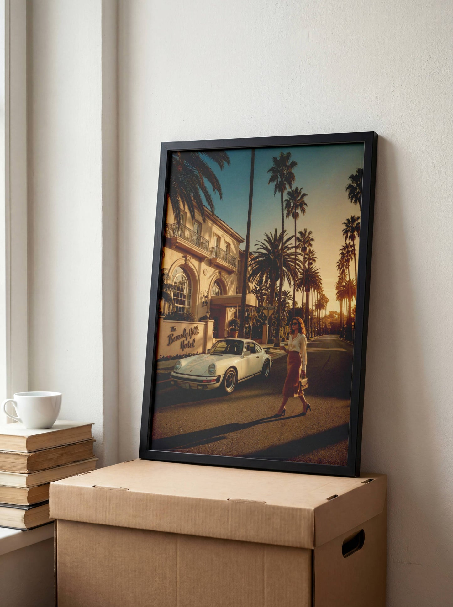 Affiche Porsche 911 Devant Grand Hôtel de Luxe – Élégance Riviera & Lifestyle Premium | Poster Automobile Vintage
