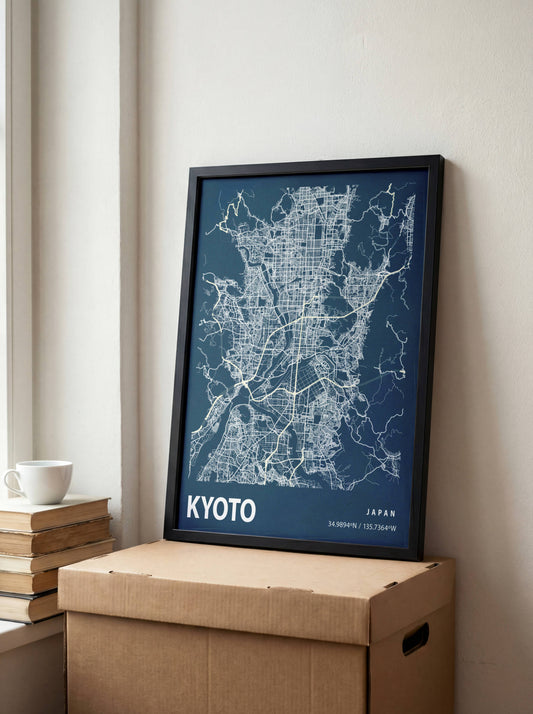 Affiche Blueprint City Map Vintage Kyoto – Poster Carte Urbaine Minimaliste sur Papier Mat