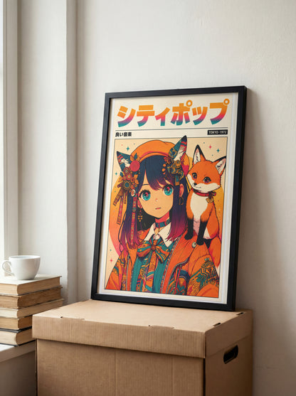 Vintage Kitsune Wall Art | Japanese Anime Poster