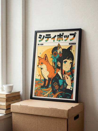 Sakura Fox Spirit Poster | Anime Inspired Wall Decor