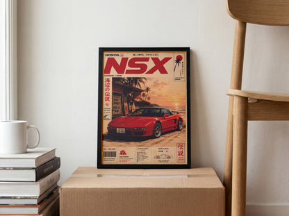 Honda NSX Sunset Boulevard Poster – Affiche JDM Vintage Japonaise Style Magazine Y2K