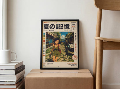 Sunlit Village Dreams – Y2K Summer Girl Poster, Mediterranean Alleyway, Coastal Escape, Retro Anime Wall Art