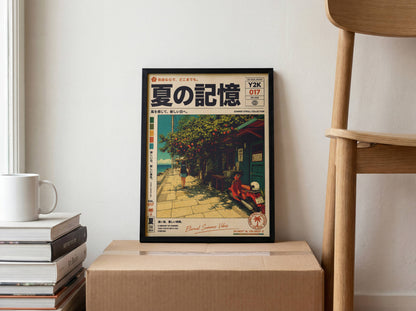 Azure Coast Hideaway – Vintage Scooter Poster, Mediterranean Seaside Street, Y2K Summer Archive, Retro Travel Wall Art