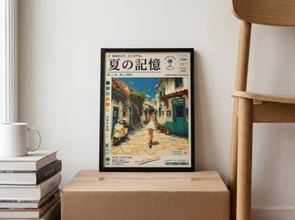Mediterranean White Streets – Y2K Summer Girl Poster, Sunlit Coastal Village, Vintage Holiday Aesthetic, Seaside Wanderlust Print