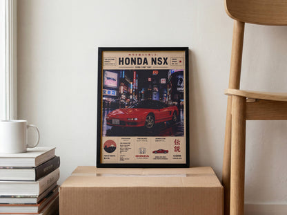 Honda NSX Tokyo Nights Poster – Affiche JDM Vintage Japon Urbain & Supercar Légendaire