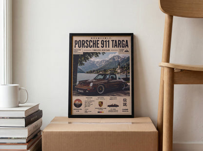 Porsche 911 Targa Alpine Escape Poster – Affiche Vintage Automobile Classique & Paysages de Montagne