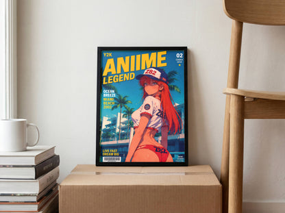 Y2K Summer Beach Poster | Retro Anime Art Print | Miami Ocean Breeze Wall Decor | Coastal Aesthetic Room Decor