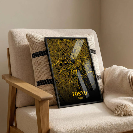 Vintage Gold City Map Poster – Tokyo Japon Street Map Print, Black & Gold Wall Art, Boho Modern Home Decor