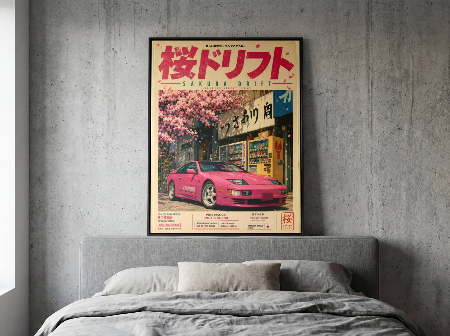 Nissan 300ZX Sakura Drift Poster Vintage – Affiche JDM Japonaise Y2K Rétro