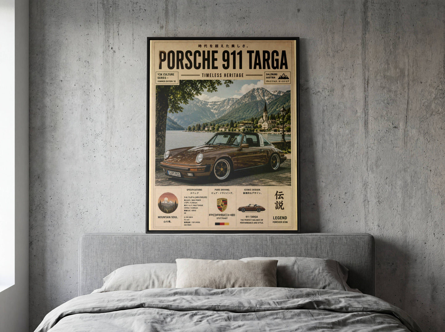 Porsche 911 Targa Alpine Escape Poster – Affiche Vintage Automobile Classique & Paysages de Montagne