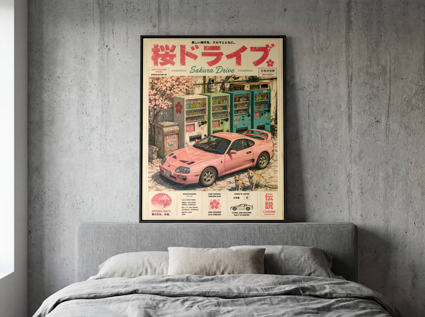 Toyota Supra MK4 Sakura Drive Poster – Affiche JDM Japonaise Vintage Rose Style Magazine