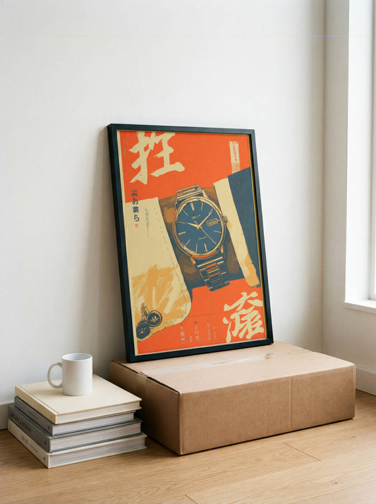 Affiche Montre Vintage Japonaise | Poster Horlogerie Rétro Design | Décoration Murale Style Japon Vintage