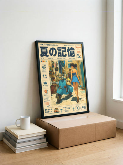 Azure Scooter Getaway – Y2K Summer Poster, Blue Vespa & Mediterranean Alley, Vintage Coastal Holiday Wall Art