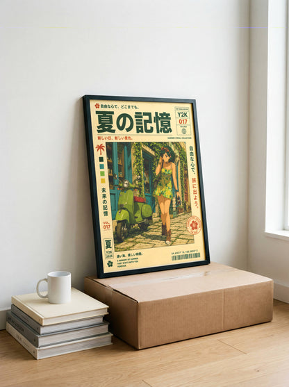 Lime Vespa Summer Days – Y2K Mediterranean Girl Poster, Coastal Village Escape, Vintage Holiday Aesthetic Wall Art
