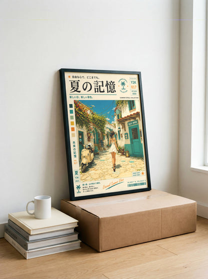 Mediterranean White Streets – Y2K Summer Girl Poster, Sunlit Coastal Village, Vintage Holiday Aesthetic, Seaside Wanderlust Print