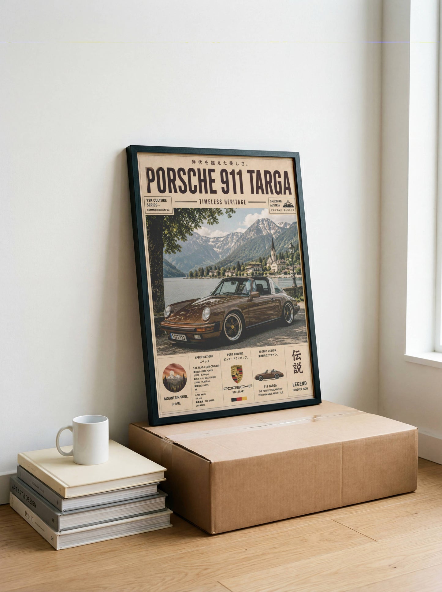 Porsche 911 Targa Alpine Escape Poster – Affiche Vintage Automobile Classique & Paysages de Montagne
