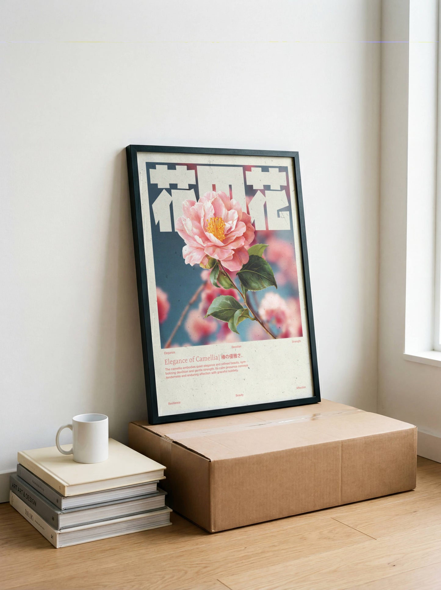 Camélia Rose Vintage – Affiche murale japonaise élégante